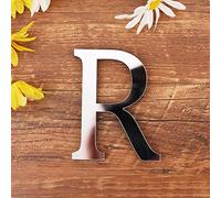 3D DIY Lettres Alphabet Décoratives Argent, Créatif Acrylique Surface du miroir Alphabet 26 lettres autocollant mural Fête de la décoration de la maison (R)