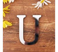 3D DIY Lettres Alphabet Décoratives Argent, Créatif Acrylique Surface du miroir Alphabet 26 lettres autocollant mural Fête de la décoration de la maison (U)