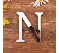 3D DIY Lettres Alphabet Décoratives Argent, Créatif Acrylique Surface du miroir Alphabet 26 lettres autocollant mural Fête de la décoration de la maison (N)
