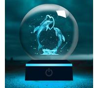 3D Dolphin Crystal Ball With Night Light, K9 Crystal Mini Dolphin Model Sea Animal Gift For Festival Birthday Couple Friends Children