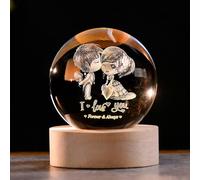 3D Dolphin Laser Engraved Crystal Ball Lamp, 60mm K9 Crystal with Wooden LED Base, Color-Changing Night Light for Home Décor, Ideal for Lovers, and Family(3D red Spider Lily)(3D Couple)