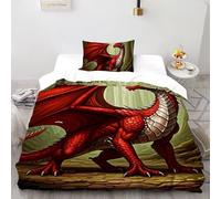 3D Dragon Rouge Parure De Lit Junior 2 Pcs Décoration De Chambre À Coucher avec Taie d'oreiller avec Fermeture Éclair Single(135x200cm)
