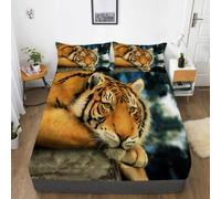 3D Drap Housse 180x200 cm Tigre Drap-Housse 180x200 cm - pour lit de 180 x 200 à 30 cm - Hauteur du Matelas, Faune Housse de Matelas 2 Personnes avec 2 Taie d'oreiller T560