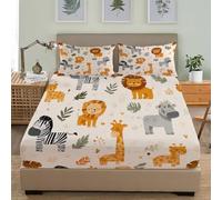 3D Drap Housse en Microfibre, Lion ZèBre Mignon Housse de Matelas 30cm Épais Protection de Matelas - Antidérapants Résistant Beige 3 Pièces Parure de Lit (80x160x30cm)