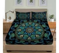3D Drap Housse en Microfibre, Style Mandala BohèMe Housse de Matelas 30cm Épais Protection de Matelas - Antidérapants Résistant éMeraude 3 Pièces Parure de Lit (140x190x30cm)