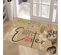 3D Easter Bunny and Cat Welcome Mat, Non-Slip, Machine Washable, Polyester, Indoor/Outdoor Rectangular Rug, Spring Holiday Decor-50x80cm