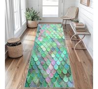 3D écailles de sirène Tapis de Couloir Écailles de Poisson Tapis de Couloir Long 60 x 120 cm Passage Antidérapant Lavable en Machine D'entrée Chambre Salon Descente de Lit Poil Ras Rug JP&A266