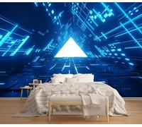 3D Effect Photo Wallpaper Bleu Géométrique 350x256cm Wall Murals Tunnel Print Non-Woven Background Photo Wall Paper for Living Room Bedroom Children's Room Office Decoration 1e3