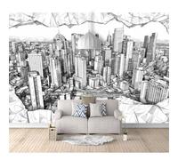 3D Effect Wall Sticker Poster Modern cityscape black and white sketch 100x70cm Landscape Pictures Wallpapers Art Decals for Bedroom Living Room Home Decoration