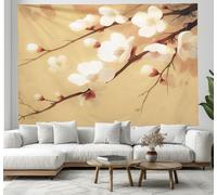 3D Effet Fleur De Pêcher Blanche Tapisserie Art textile Mural Tapisserie Murales, Fleurs Branches Murale En Tissu décoratif Pour Chambre À Coucher, 100x150 cm Art textile mural, Nappes Tapisseries