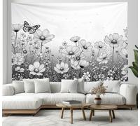 3D Effet Illustration Dessin Au Trait Jardin Tapisserie Art Mural Tapisserie Murales,Fleurs Impressions Papillons Murale En Tissu Pour Chambre Salon Serviette De Plage Tenture Murale 100 x 75 cm