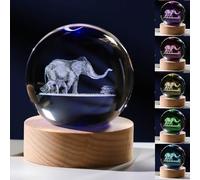 3D Elephant Gifts for Women - Crystals Ball 60mm Elephant Figurines Decor Glass Animals Figurine Keepsake Paperweight