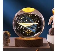 3d Engraved Solar System Planets Crystal Ball Sphere Table Decor Crafts With Wooden Base, 3d Crystal Led Night Light, Planets Glass Ball, Great Gifts, Educational Toys, Home Office Decor (C)