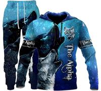 3D Ensemble survêtement à capuche et pantalon pour homme Motif loup du lion 3D (loup 4, M)