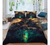 3D,Épée Pirate crâne Imprimé Literie en Microfibre Super Douce Et Respirante Gothic Themes Housses De Couettes 3 Pièces avec Taies d'oreiller King（220x240cm）