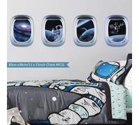 3d Espace Stickers Muraux Pour Chambre D'enfant,Planète Astronaute Autocollants Muraux,Galaxie Art Mural,3d Cabine La Denêtre Décoration For Chambre Bébé Garçon Les Filles,4 Pièces