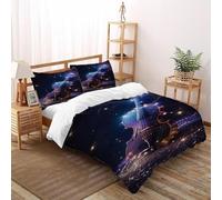 3D,Étoile violonry Sky Imprimé Literie en Microfibre Super Douce Et Respirante Music Themes Housses De Couettes 3 Pièces avec Taies d'oreiller Super King（260x220cm）