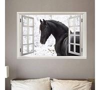 3D Fenêtre Autocollant Cheval noir Sticker Muraux PVC Amovible Bricolage Affiches Décalcomanies pour Salon Chambre à Coucher Maison Décoration 50x70 cm