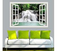 3D Fenêtre Paysage Sticker Mural Sticker Autocollant Décoration De La Maison Salon Paysage Naturel Sticker Cascade Murale Papier Peint Art Mur 40X60Cm