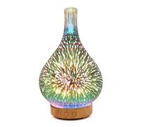3D Feu d'artifice Verre Diffuseur d'Huiles Essentielles, Humidificateur Ultrasonique Diffuseur Aromathérapie,Lampe à Parfum d'aromathérapie 7 Couleurs LED, Bureaux/Chambre (Light Color)