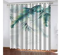 3D Feuilles Vertes Abstraites Motif Rideau Occultant pour Chambre Et Salon, Lot De 2 Rideaux À Oeillets Rideaux Occultants Thermique pour Intérieur Fenêtre Décoration 150X160cm (LxH)