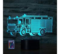 3D Fire Truck Led Lamp Art Deco Lamp Lights 3D Lamp Remote Control Touch Button 7/16 Colors Change Usb Powered Kids Birthday Christmas Gifts