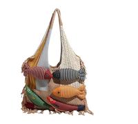 3D Fish Knitted Tote Bag,Cute Cartoon Fish Patchwork Shoulder Bags,Large Capacity Bohemian Hobo Handbag for Travel Vacation (G)