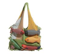 3D Fish Knitted Tote Bag,Cute Cartoon Fish Patchwork Shoulder Bags,Large Capacity Bohemian Hobo Handbag for Travel Vacation (F)