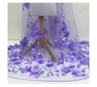 3D Flower Beads Lace Mesh Fabric Tulle For Dress Mosquito Net Patchwork Needlework DIY Material Home Textile Decor(Purple,2yards long price)