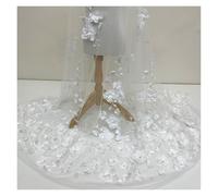 3D Flower Beads Lace Mesh Fabric Tulle For Dress Mosquito Net Patchwork Needlework DIY Material Home Textile Decor(WHITE,2yards long price)