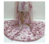3D Flower Beads Lace Mesh Fabric Tulle For Dress Mosquito Net Patchwork Needlework DIY Material Home Textile Decor(Pink,2yards long price)