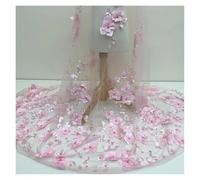 3D Flower Beads Lace Mesh Fabric Tulle For Dress Mosquito Net Patchwork Needlework DIY Material Home Textile Decor(Light pink,1yard long price)