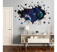 3D Galaxie Bleu Cosmique stickers muraux, Mur Brisé planète univers espace Bricolage Autocollant Décoratifs, voie Lactée Décoration pour Murale Salon Bureau Chambre