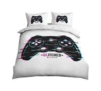 3D Game Console Gamepad Set Housse de Couette Gamer 2 Personnes Manette de Jeu Vidéo Console de Jeu Noir Gris Blanc Ensemble de Literie pour Enfants Parure de Lit (Blanc, 220 x 240 cm)
