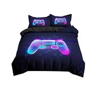 3D Game Console Gamepad Set Housse de Couette Gamer 2 Personnes Manette de Jeu Vidéo Console de Jeu Noir Gris Blanc Ensemble de Literie pour Enfants Parure de Lit (Violet, 200 x 200 cm)