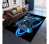 3d Gamepad Tapis Chambre Ado Enfant Garcon Gamer Motif, Grand Tapis Chambre Adolescent éclair Console De Jeu Tapis Salon Lavable Anti Derapant Tapis D Eveil Doux Moderne Noir Bleu (120x160 cm)
