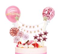 3D Gateau Birthday Rose Gold Cake Topper With Ballon Étoiles and Decoration Boule pour Fête de D'anniversaire Fille