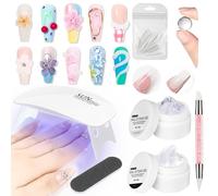 3D Gel Nail Art Ongle Construction Pate Blanc Transparent Solide Plastiline Fleur Solid Sculpture Builder Gel 3 en 1 + Mini Lampe UV Ongles Antiadhésif Sculptant Colle Kit Modelage Extension 15g*2