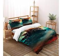 3D,Godzilla Flammes Imprimé Literie en Microfibre Super Douce Et Respirante Animal Theme Housses De Couettes 3 Pièces avec Taies d'oreiller Double（200x200cm）