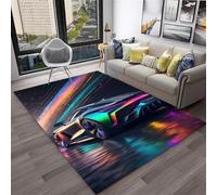 3D Graffiti Voiture Tapis, Garçon Adolescent Chambre Tapis Antidérapant, Cool Néon Ciel Étoilé Voiture de Sport Motif, Salle de Jeux Décoration Rug, Salon Grand Carpet (Color 2,160x230cm)