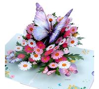 3D Greeting Card with Note Card & Envelope for Birthday,Voilet Butterfly & Daisies Pop Up Card, Birthday Card, Thanksgiving, Christmas, Get Well, for Her, Women, Wife, Mom, Grandma