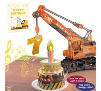3D Greeting Pop Up 7th Birthday Card with light and music, Crane Truck card For Boy, Nephew, Grandson, Son, Toddler, with Envelope, Message Card - Open it play: plays hit song 'Happy Birthday'
