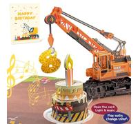 3D Greeting Pop Up 8th Birthday Card with light and music, Crane Truck card For Boy, Nephew, Grandson, Son, Toddler, with Envelope, Message Card - Open it play: plays hit song 'Happy Birthday'