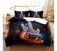 3D Guitare créative Imprimé En Microfibre Douce Parure De Lit Avec 3 Pièces Rock and Roll Housse De Couette Et Taies D'oreiller Pour Adultes Filles Garçon Ensemble De Literie Pour Single（140x200cm）