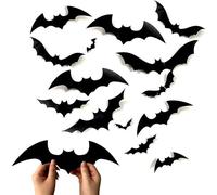 3D Halloween Chauves Souris Autocollants,60 Pièces 3D Grande Chauve Souris Halloween,Horreur Chauve Souris Stickers Muraux,pour Décorations Murales,Articles de Fête D'halloween,4 Tailles