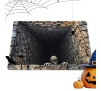 3D Halloween Hole Illusion Area Rug | Spooky Skull Optical Mat | Absorbent Crystal Velvet Floor Carpet, Non-Slip Rectangular Doormat For Living Room, Bedroom, Porch & Halloween Party