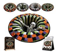 3D Halloween Rug, Novelty Ghost Skeleton 3D Optical Illusion Rugs, Candy Corn Abyss Quilted Round Mat with Spooky Depth Design, Crystal Velvet Soft & Durable Fabric Non-Slip (B,55IN)