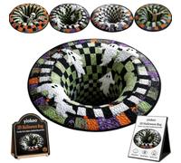 3D Halloween Rug, Novelty Ghost Skeleton 3D Optical Illusion Rugs, Candy Corn Abyss Quilted Round Mat with Spooky Depth Design, Crystal Velvet Soft & Durable Fabric Non-Slip (D,20IN)
