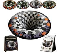 3D Halloween Rug, Novelty Ghost Skeleton 3D Optical Illusion Rugs, Candy Corn Abyss Quilted Round Mat with Spooky Depth Design, Crystal Velvet Soft & Durable Fabric Non-Slip (C,16IN)