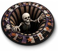 3D Halloween Rug, Optical Illusion Skeleton Vortex Round Mat Non-Slip | 3D Halloween rug, optical illusion skeleton vortex round mat. Non-slip, soft quilted. For living room, entryway, spooky decor